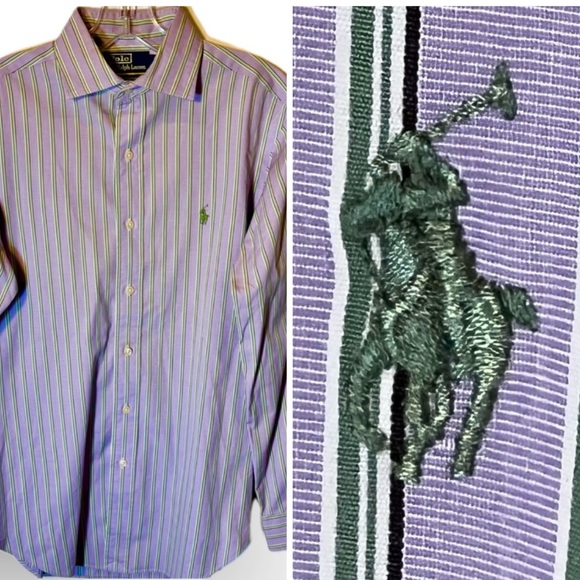 Polo Ralph Lauren Westerton classic button shirt lavender and sage green stripes - Picture 1 of 11